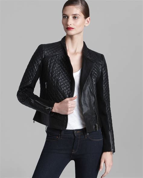 michael kors black short sleeve leather jacket|Michael Kors leather jacket sale.